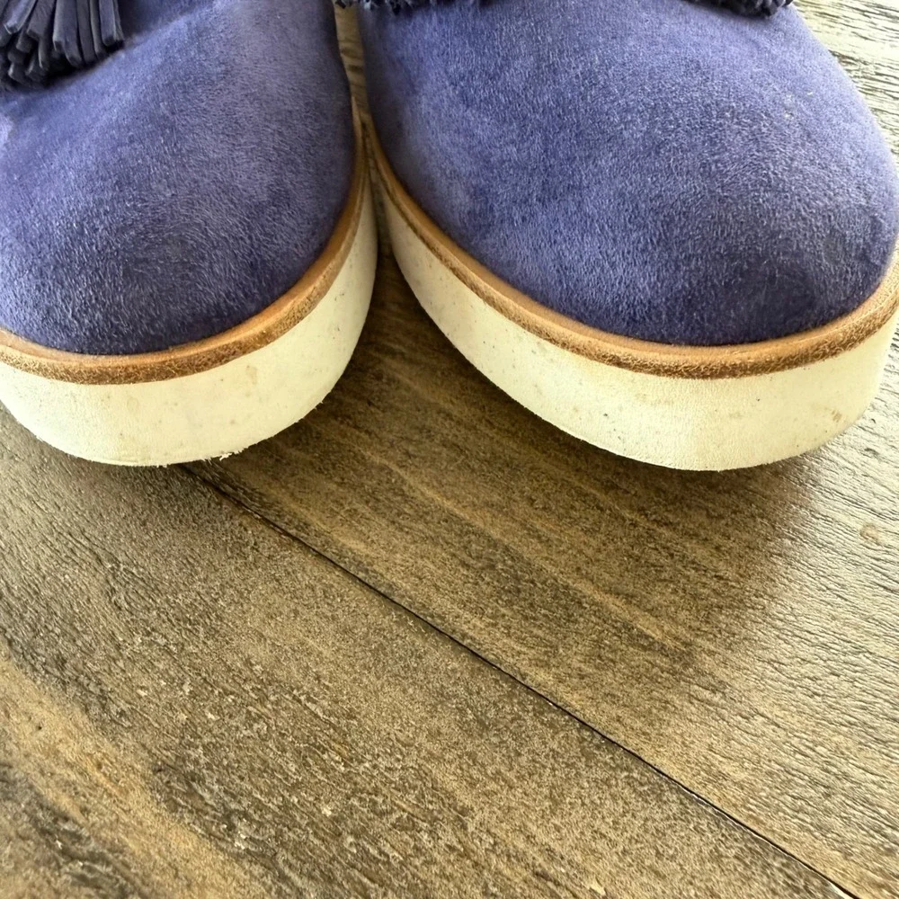 Via Spiga Marina B Blue Suede Tassel Platform Loafers Womens 8M EUR‎ 38